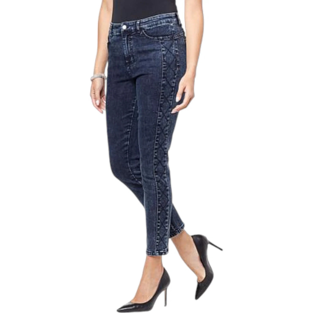 G by Giuliana Black Label Denim Quilted Slim-Leg Jean Dark Acid Wash - Regular